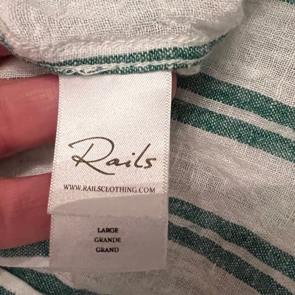 RAILS Charli Button Down Shirt Cordova Stripe Green and White Linen Rayon - Picture 7 of 8